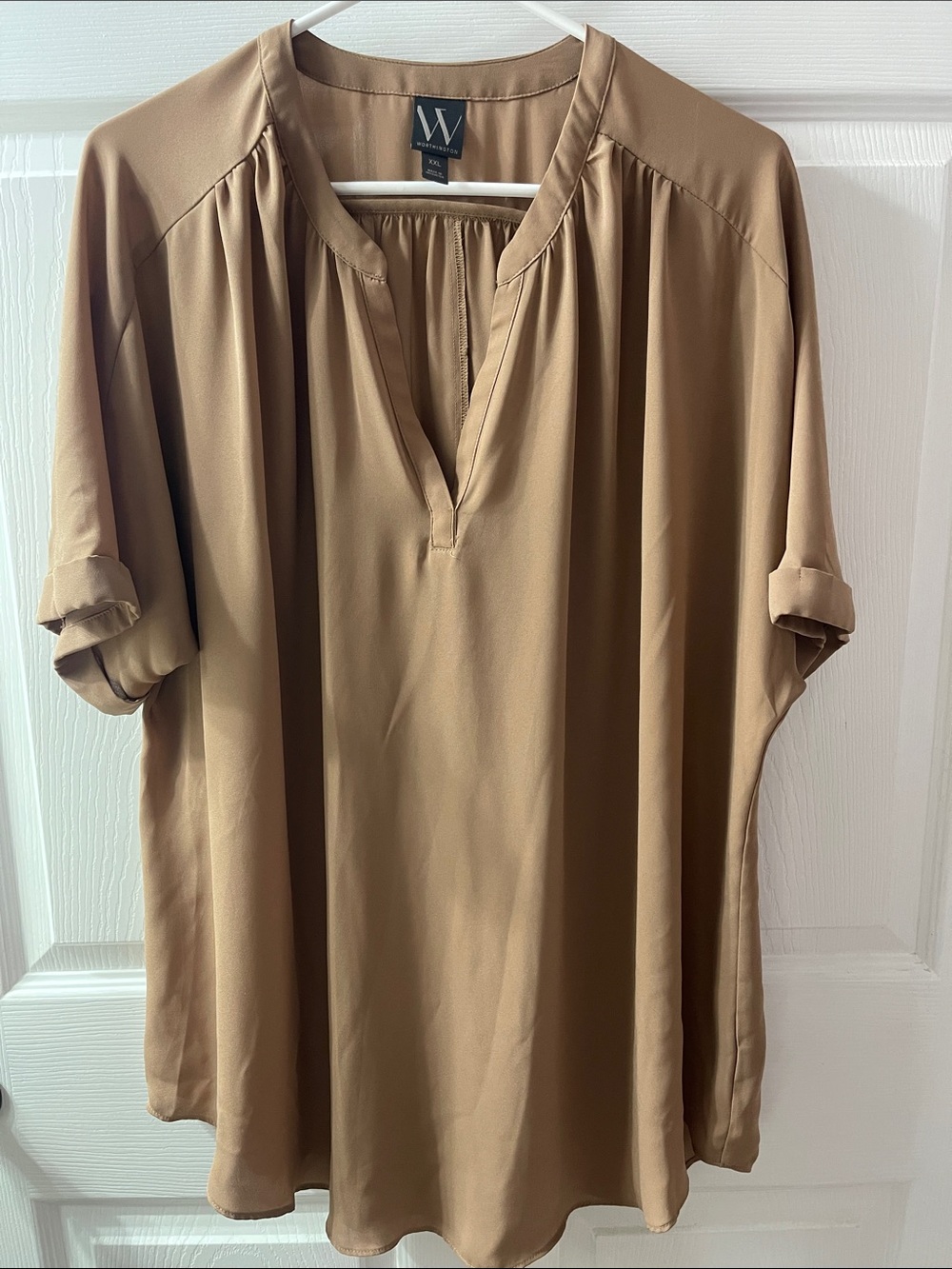 Worthington Tan Short-Sleeve V-Neck Tunic